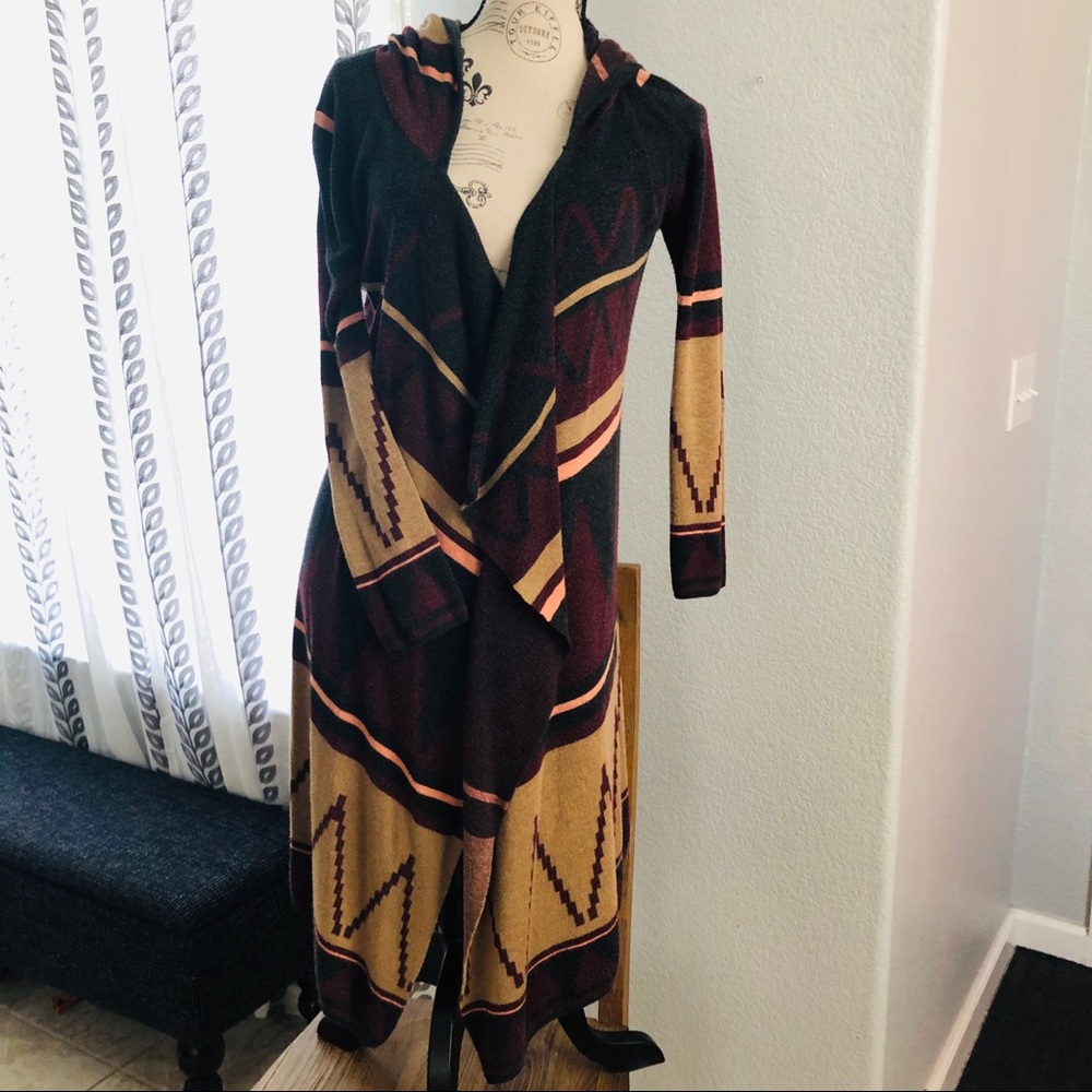 Alya Hooded Cardigan with Aztec Style Size Medium